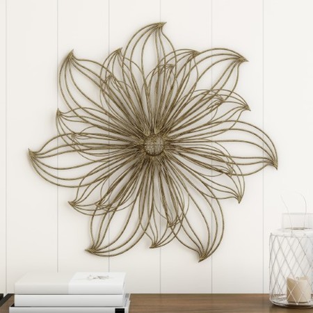 HASTINGS HOME Wall Décor Metallic Layered Wire Flower Sculpture Modern Hanging Accent Art for Home (Gold, Large) 804044ZSP